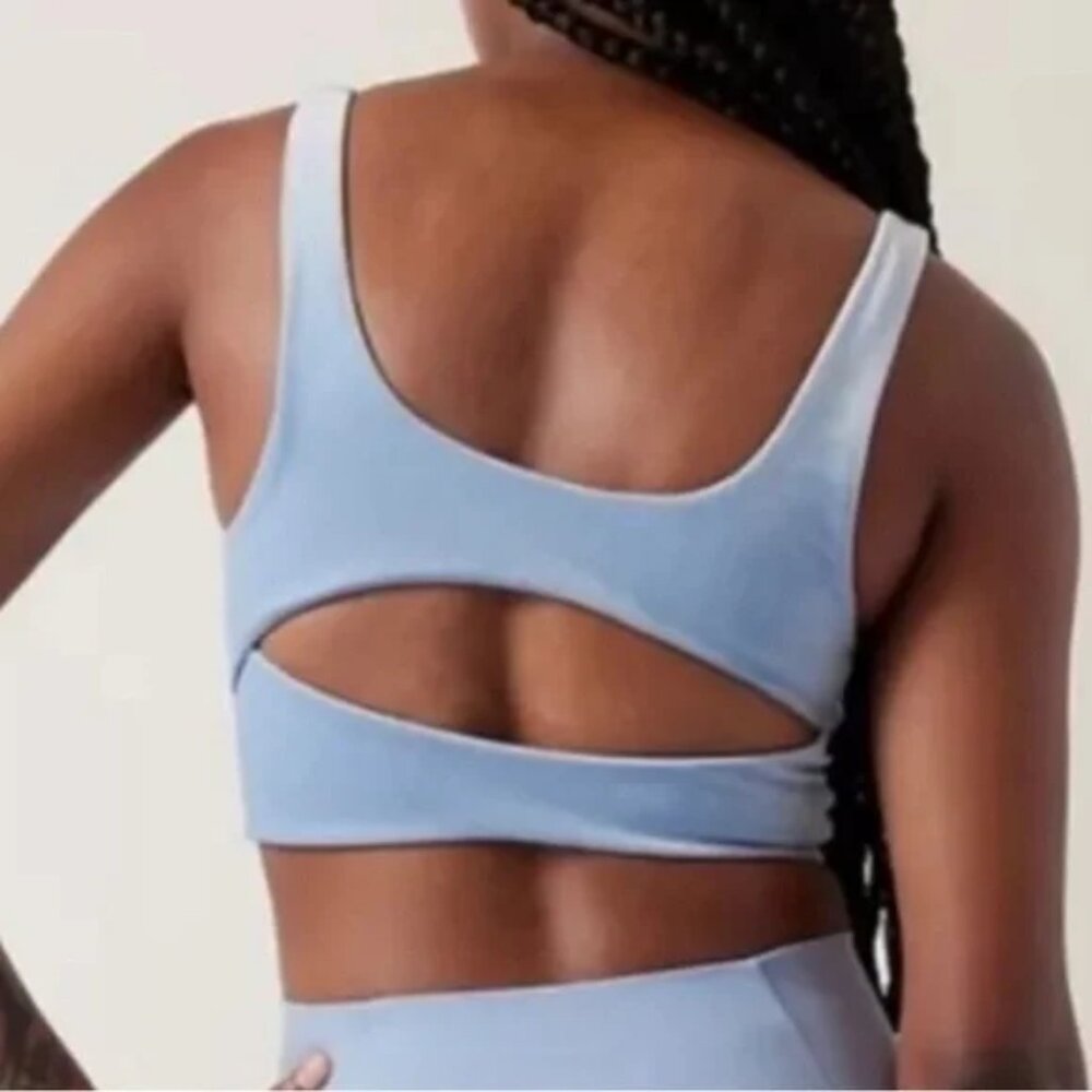 Athleta Velvet Cut Out Crop A-C Longline Sports Bra - Blue Heron